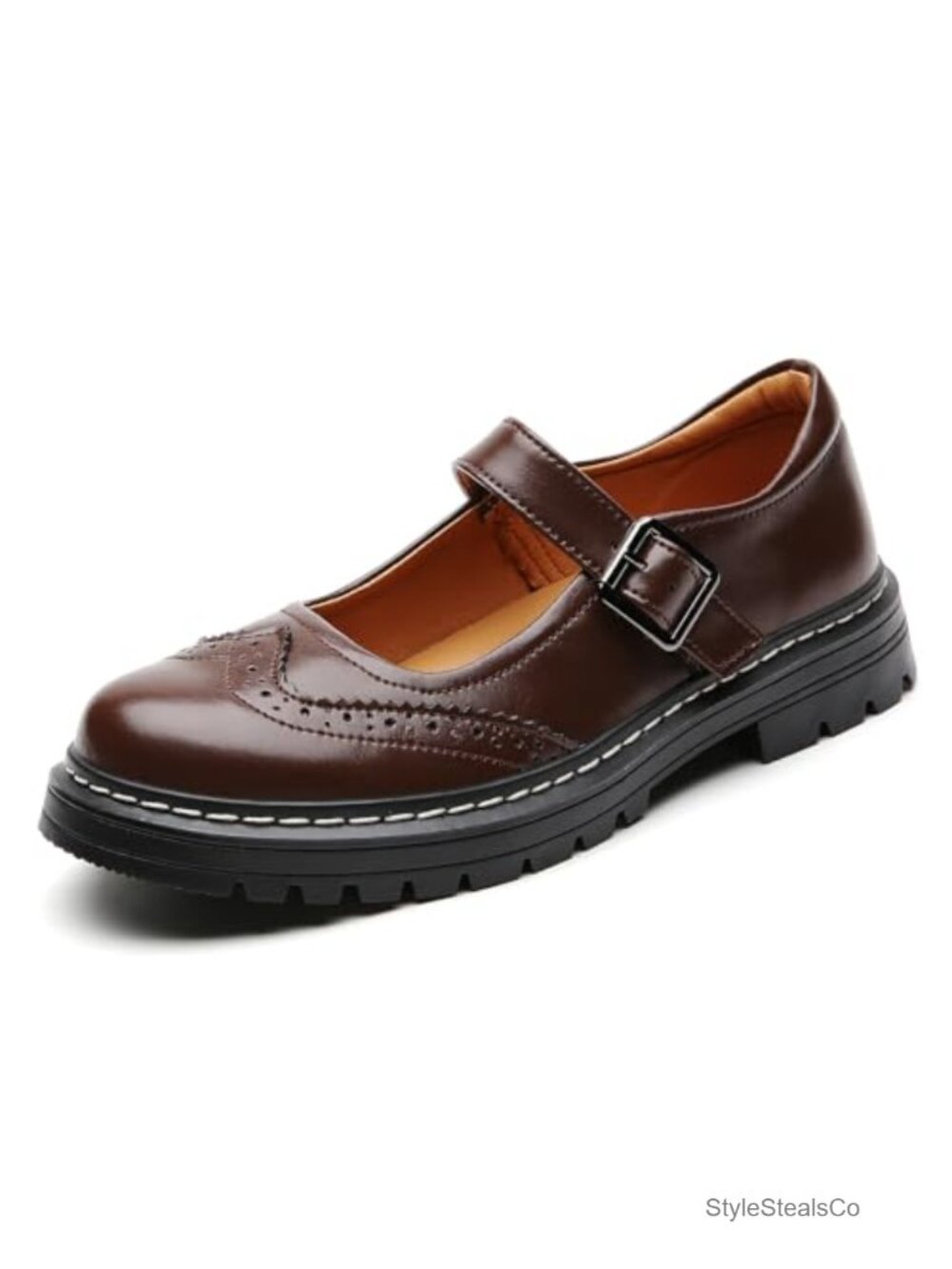 Women's Platform Mary Jane Oxfords Non-Slip Faux Leather Buckle Shoes
